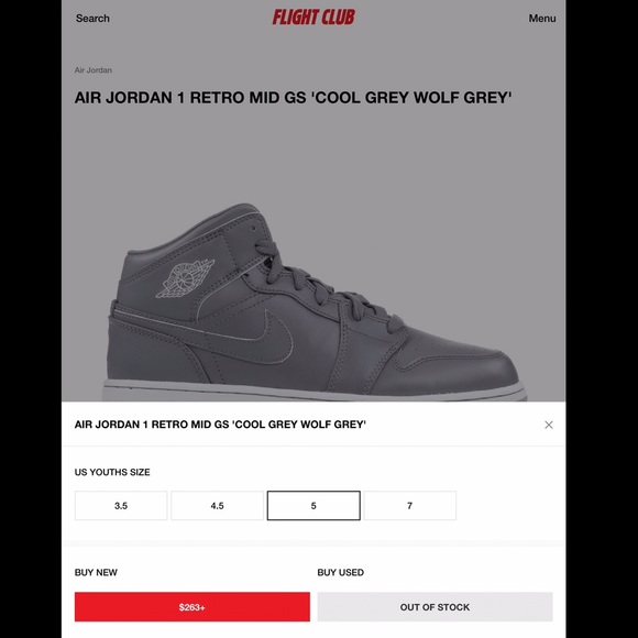 AIR JORDAN 1 RETRO MID GS 'COOL GREY WOLF GREY' - Picture 11 of 13